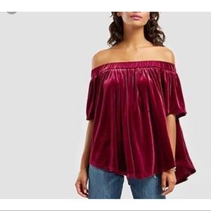 Burgundy red velvet off the shoulder top - L/XL